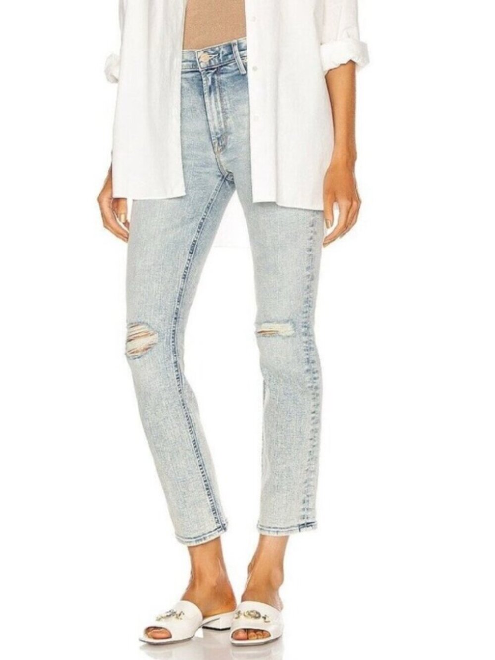 Mother the Mid Rise Dazzler Ankle Distressed Jeans Size 27